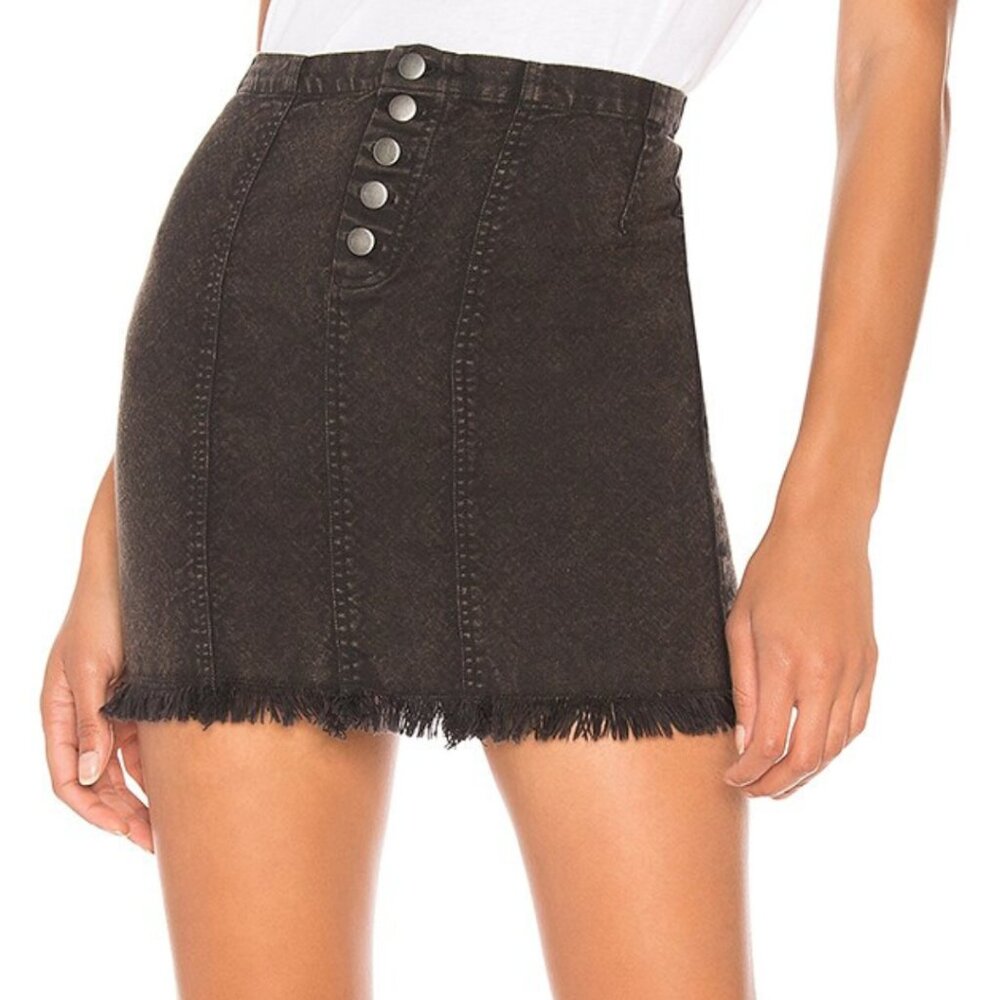 Chaser Button Front Frayed Mini Skirt Vintage Black NWT Size Medium